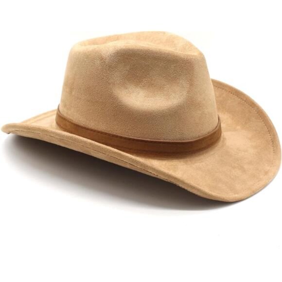 Suede Cowboy Cowgirl Hat Classic Khaki - Picture 6 of 6